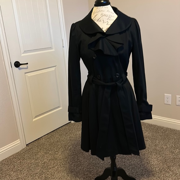 Elle Jackets & Blazers - Black coat with belt , skirted style bottom